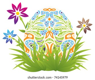 Easter egg with an ornament in the fresh grass vector illustration