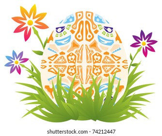 Easter egg with an ornament in the fresh grass vector illustration