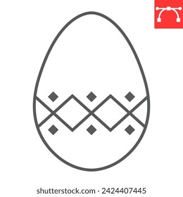 Easter egg with ornament line icon, food and decoration, easter egg vector icon, vector graphics, editable stroke outline sign, eps 10.