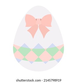 Easter Egg. Egg. Ornament of a pink bow and colored rhombuses. Color vector illustration. Isolated background. Flat style. Festive print. Idea for web design, invitations, postcards. Bright Easter.