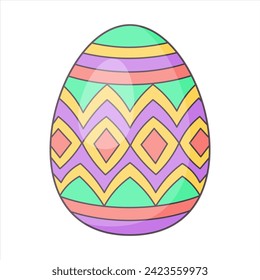 Easter Egg with ornament. Retro Design elements for holiday cards. Happy Easter. Cartoon flat, retro style Vector illustration. 