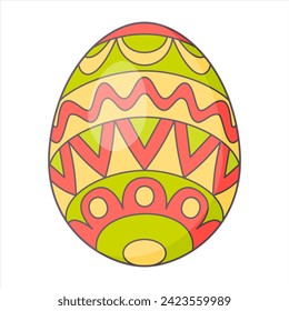 Huevo de Pascua con adorno. Elementos de diseño retro para tarjetas de vacaciones. Feliz Pascua. Ilustración vectorial de estilo retro plano. 
