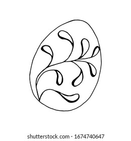 Easter egg with an ornament. Simple outline black and white drawing. Children's coloring book . Vector image.
