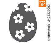 Easter egg with ornament solid icon, glyph style icon for web site or mobile app, food and decoration, egg with flowers vector icon, simple vector illustration, vector graphics with editable strokes.