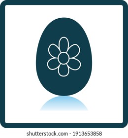 Easter Egg With Ornate Icon. Square Shadow Reflection Design. Vector Illustration.