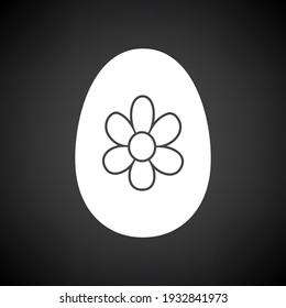 Easter Egg With Ornate Icon. White on Black Background. Vector Illustration.