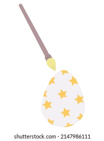 Easter Egg. Paint with a brush. The souvenir is decorated with an ornament of yellow stars. Color vector illustration. Isolated background. Flat style. Festive print. Idea for web design, invitations