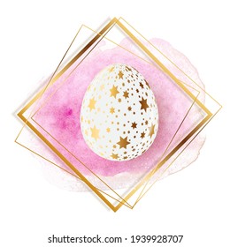 Easter Egg with paint splash and golden frame. Vector Illustration EPS10