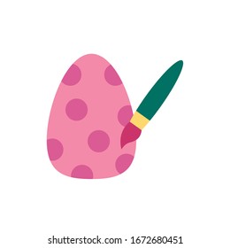 easter egg painted with balls and paint brush flat style vector illustration design