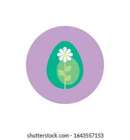 easter egg painted with flower and leafs block style vector illustration design