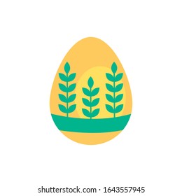 easter egg painted with leafs flat style vector illustration design