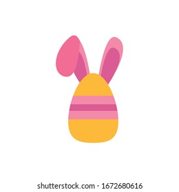 easter egg painted with stripes and rabbit ears flat style vector illustration design