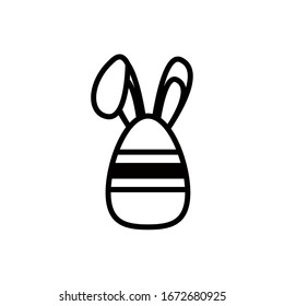 easter egg painted with stripes and rabbit ears line style vector illustration design