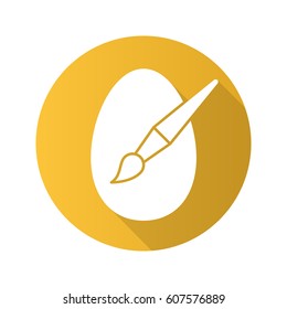 Easter egg painting. Flat design long shadow icon. Easter egg with brush. Vector silhouette symbol