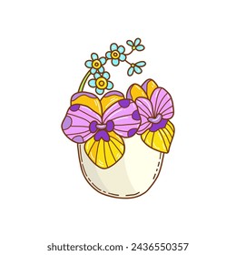 Easter egg with pansy flowers, hand drawn doodle. Trendy Easter design.