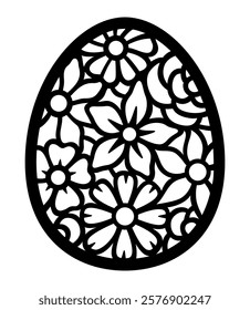 Easter Egg  paper cut template. Flower Egg vector illustration.  Decorative holiday symbol. Floral ornate egg. Isolated on a white background. Carved pattern. For laser, plotter cutting,sublimation.