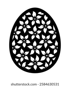 Easter egg. Paper or laser cutting template. Vector illustration. Decorative holiday symbol. Flower egg. Isolated on white background. Carved pattern. For laser, plotter cutting, sublimation.