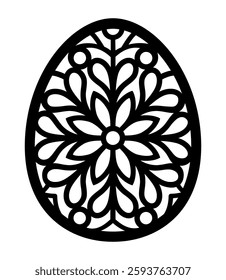 Easter egg. Paper or laser cutting template. Vector illustration. Decorative holiday symbol. Floral ornate egg. Isolated on white background. Carved pattern. For laser, plotter cutting, sublimation.