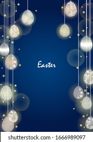 Easter egg party light frame on night sky background for decoration on Easter night party.