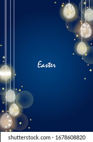 Easter egg party light frame on night sky background for decoration on Easter night party.