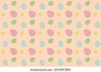 Easter egg pastel color pattern in peach background. Cute decorative eggs for backdrop and wallpaper. Vector illustration in flat design