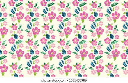 Easter egg pattern background, with elegant drawing of leaf and floral.
