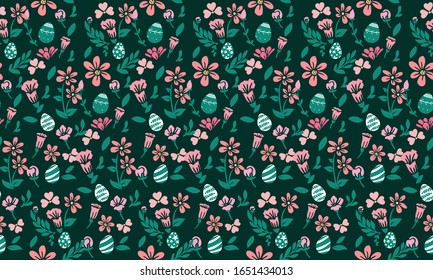 Easter egg pattern background, with vintage design of leaf and floral.