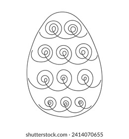 Easter egg with pattern. Continuous one line drawing. Vector illustration on white background. Design element. Ideal for icon, logo, print, Easter decoration, coloring book, greeting card. Minimalist