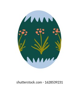 Easter egg with a pattern on isolated white background. Delicate, cute color palette. Happy easter. Greeting card design element and more. Digital hand drawing illustration. Stock vector illustration