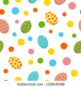 Easter egg pattern. Vector illustration. Wallpaper art. Seamless pattern can be used for print, design. Flat, cartoon style elements are isolated on white background. EPS 10.