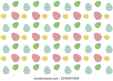 Easter egg pattern in white background. Cute colourful decorative eggs for backdrop or wallpaper. Vector illustration in flat design.