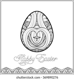 Easter egg with pattern in zentangle style. Coloring book for adult and older children. Coloring page. Outline drawing. Vector illustration.