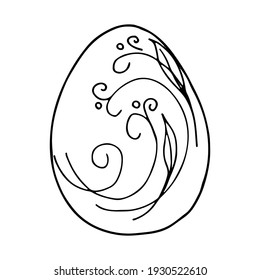 Easter egg with patterns. Vector. Doodle style hand-drawn by an outline.