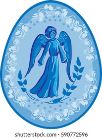Easter egg with a picture of an angel, vector image