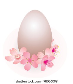 easter egg and pink flowers spring vector isolated on white