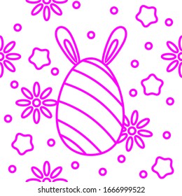 easter egg pink pattern vector illustrator, outline style design concept. bunny with flower and stars.