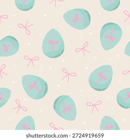 Easter Egg with Pink Ribbon and Bow Seamless Pattern