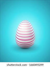 Huevo de Pascua con rayas rosas sobre fondo azul, el concepto de Pascua moderna.