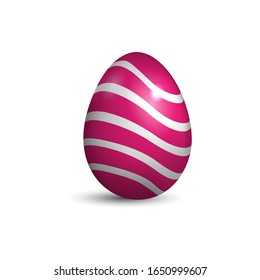 Huevo rosa de Pascua con olas blancas. Clipart para decorar postales, imagen vectorial aislada en un fondo blanco. Huevo de pollo 3D realista.