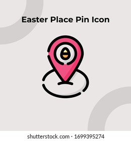 Easter Egg Place Pin Icon with Fille Outline Style, Easter Theme, Vector Editable