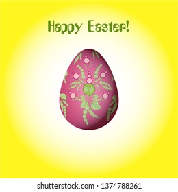 Easter egg with plant ornament Red Text Happy Ester