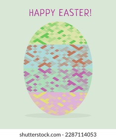 Easter egg postcard with an abstract ornament in pastel colors on a light background with an inscription