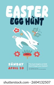 Easter egg poster or invitation template. Perfect for kids' events, festive invitations, and Easter-themed designs. Vector illustration.