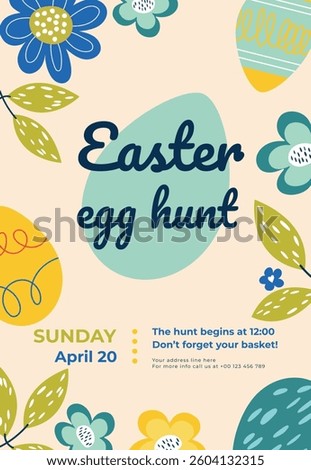Easter egg poster or invitation template. Perfect for kids' events, festive invitations, and Easter-themed designs. Vector illustration.