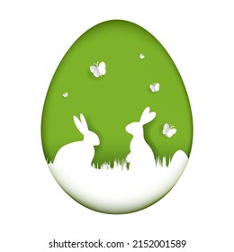 Easter Egg Poster With Rabbits, With Gradient Mesh, Vector Illustration