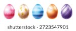 Easter egg printed and pattern clipart set. Colorful Easter egg clipart collection with curve, flower and spiral shape for spring holiday decoration in white background vector illustration.
