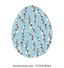 easter egg with pussy willow twigs pattern, spring floral ornament, decorative seasonal design, festive holiday symbol- vector illustration