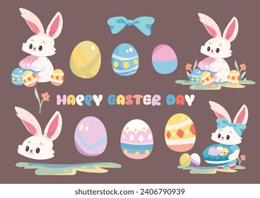 Easter egg rabbit cartoon cute festive art card 