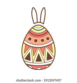 Easter egg with rabbit ears on a white background. Happy Easter. Decor for the greeting, invitation card, background. Vector.