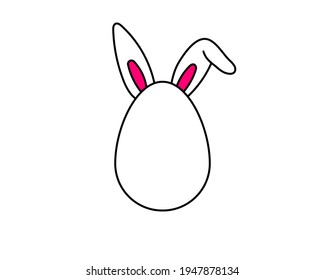 Easter Egg With Rabbit Ears On White Background, Illustration.Happy Easter Egg Icon . Outline Symbol